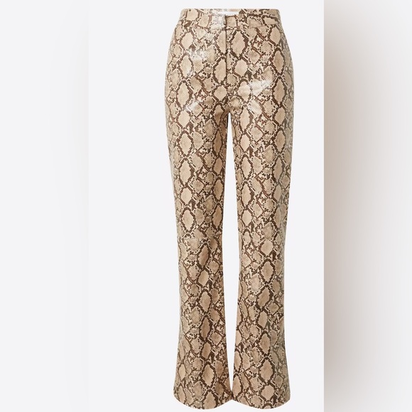 Topshop High Waist Beige Faux Snakeskin Straight Leg Pants - Picture 4 of 8